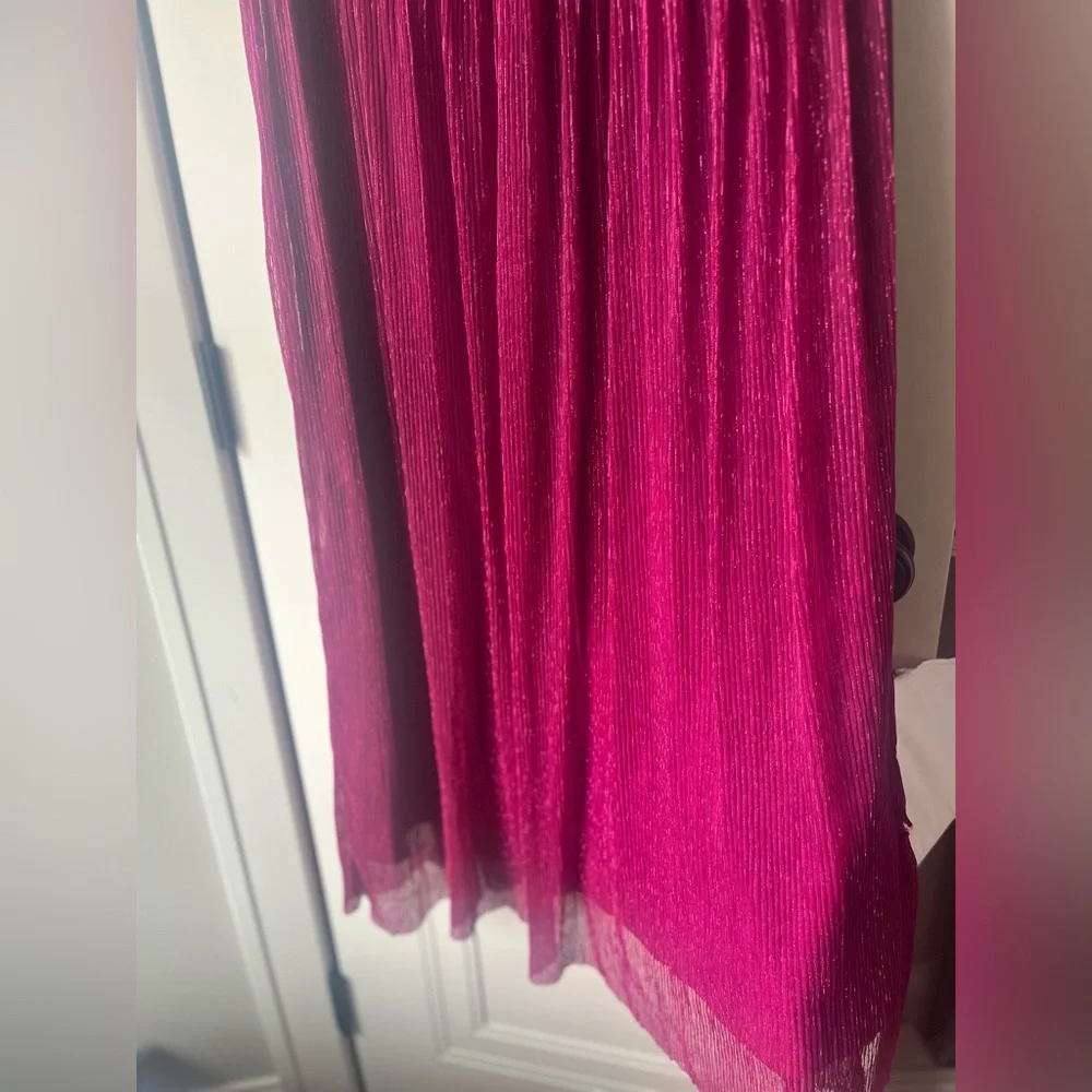 NWT $328 KARINA GRIMALDI Revolve Mernet Hot Pink Magenta Maxi Shoulder Pad Dress - Picture 12 of 13